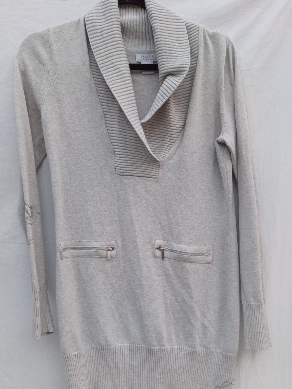 Pure Collection Light Gray Shawl Collar Pullover Sweater